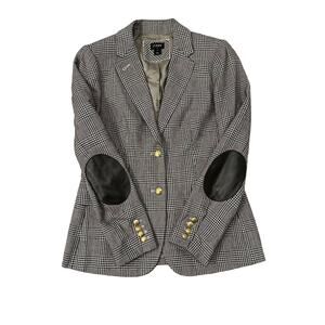 J. Crew || Plaid Wool Jacket Preppy Blazer Leather 80’s Elbow Patches 6